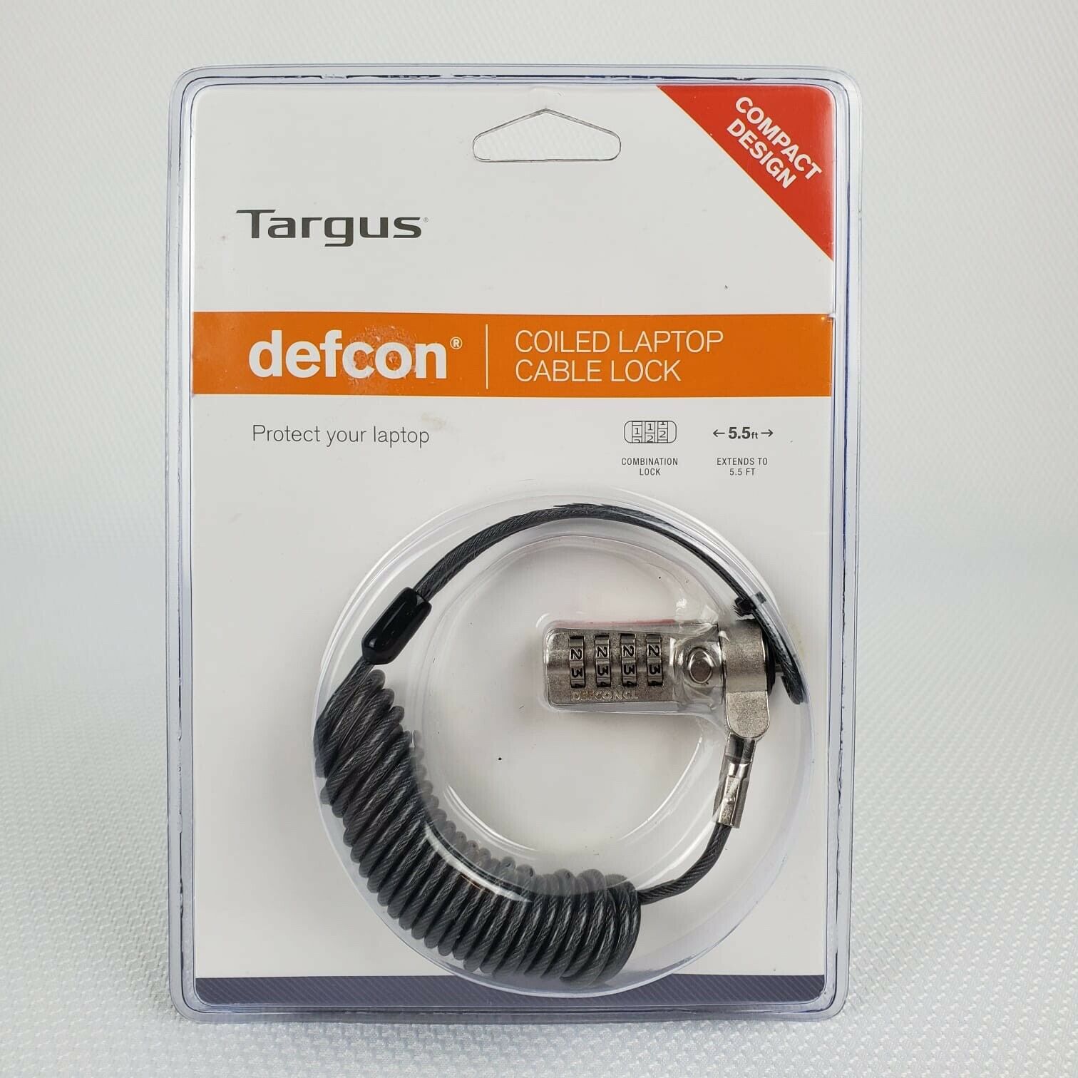 Targus Defcon Coiled Laptop Cable Security Lock Combination 5.5 Ft